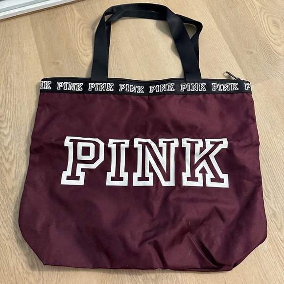PINK Victoria's Secret Handbags - PINK Victoria's Secret Burgundy Tote Bag W/Zipper